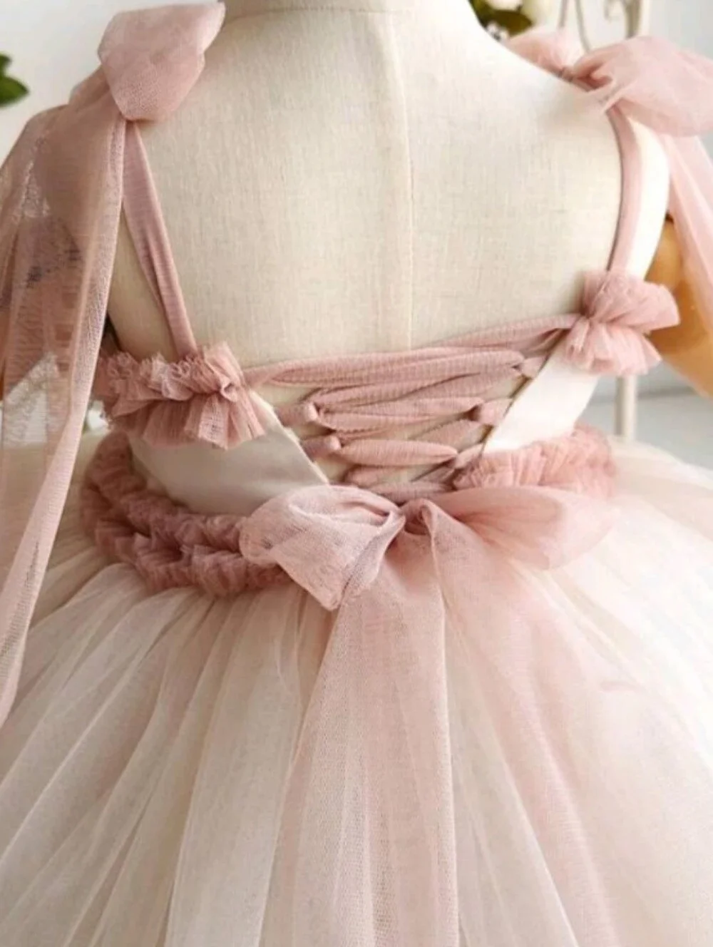 Blush Pink and Cream Tutu Dress with Bow and Tiara